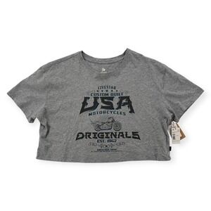 Fivestar General Cropped Shirt Womens Large Gray Tee Short Sleeve Motorcycle NEW